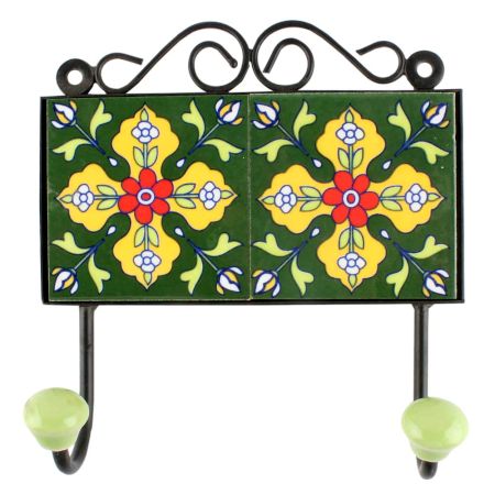 Yellow Floral Ceramic Tile wall Hook